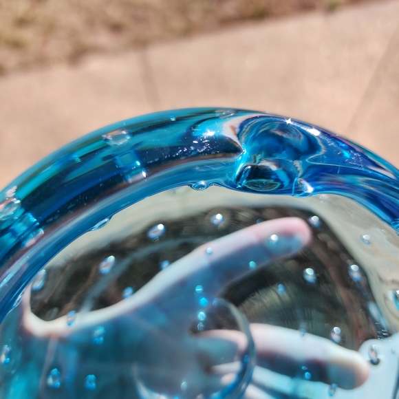 Vintage MCM Blenko Glass Ashtray Blue Controlled Seeded Bubble B-508 1950’s - Picture 4 of 15